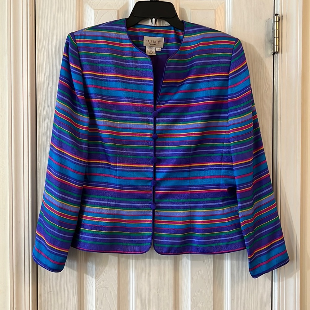 PAPELL petites 100% silk  Purple Striped Silk
Jacket Long Sleeve Women…